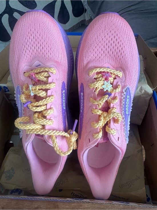 Brooks Shoes - Brooks Pink and Purple Running Sneakers with Yellow Braided Laces. Never worn.